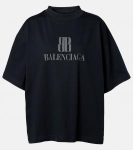 Футболка из хлопкового джерси с логотипом Balenciaga, Faded Black