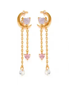 Серьги-Подвески «Космическая любовь» с позолотой и кристаллами Girls Crew, gold