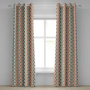 Геометрическая штора на люверсах ABAKUHAUS, квадратные формы с ромбовидными геометрическими элементами, декоративные двухпанельные шторы, 280 см x 245 см, серо-миндально-зеленый Abakuhaus