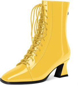 Женские уличные ботинки MERRORI с квадратным носком, молнией, низким каблуком и высокой голенью, 2 дюйма, Yellow