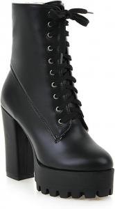 Женские ботильоны на платформе с шнуровкой, массивный высокий каблук, зимние ботинки, повседневная комфортная обувь KYOESCAI, Black