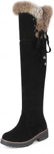 Женские зимние сапоги выше колена из искусственной замши с меховой подкладкой, высокой и низкой колодкой, теплые зимние сапоги для езды и снега Generic, Black