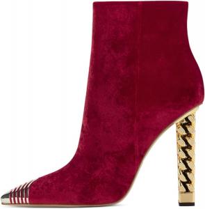 Женская мода FSJ, золотая металлическая цепочка, массивные ботильоны на высоком каблуке, с металлическими наконечниками, заостренный носок, зимние ботинки с боковой молнией, короткие ботинки из искусственной замши, размеры 4-15 US, Red