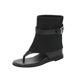 QINGZHUHU Римские сандалии женские черные, цвет Black