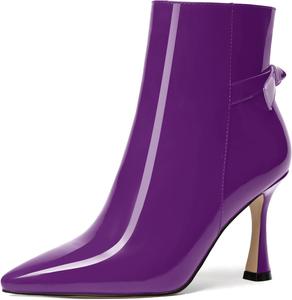 Женские ботильоны FEMSTEP с заостренным носком, повседневные, лакированные, для свиданий, на молнии, на высоком каблуке 3,3 дюйма, Purple