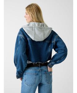 Джинсовая куртка (женская), укороченная куртка-тракер с капюшоном Guess Jeans, цвет Indigo Blue (M3Dw)