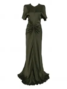Платье Bella с драпировкой и короткими рукавами VICTORIA BECKHAM, зеленый