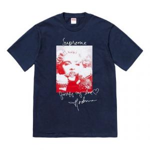 Футболка fw18 madonna tee navy printing short sleeve navy blue Supreme, синий