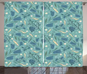 Штора ABAKUHAUS Seafoam Rustic с акварельным цветочным мотивом, универсальная ленточная штора для гостиной с петлями и крючками, 280 x 245 см, цвет Seafoam Night Blue Ivory Abakuhaus