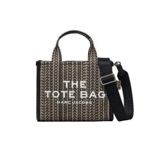 MARC JACOBS Маленькая коричневая сумка-тоут с монограммным жаккардовым узором