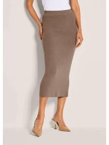 MADELEINE Элегантная юбка с разрезом карамельного/белого/меланжевого цвета