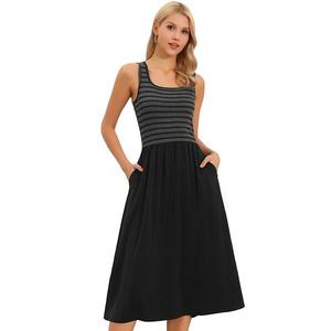 Платье Casual для женщин летнее в полоску с пэчворком, квадратным вырезом, без рукавов, силуэт а-силуэт, миди Inspire Chic