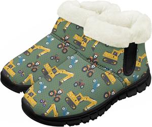 Детские зимние ботинки для мальчиков и девочек, утепленные высокие кеды с подошвой против скольжения и флисовой подкладкой, пушистые слипоны Chririnla, Construction Vehicle Print