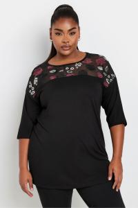 Украшенный топ с рукавами 3/4 Yours Curve, черный
