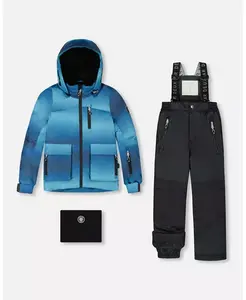 Игровой зимний комбинезон для мальчиков, состоящий из куртки с принтом и однотонных штанов, черный - Малыш|Ребенок Deux par Deux