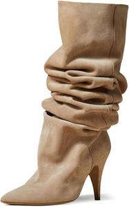 Женские сапоги Zszszsu с заостренным носком, мягкие, до колена, модные, на высоком каблуке-стилетто, широкие голенища, на подъем, для платьев, осенне-зимние, для вечеринок, размеры 4-16 US, Sandy Brown