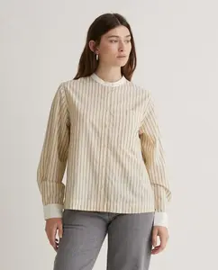 Женская блузка с полосатым узором и воротником-стойкой Yerse, бежевый