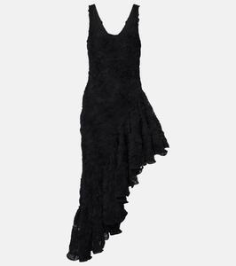 Платье миди с цветочным принтом и оборками Rotate, черный