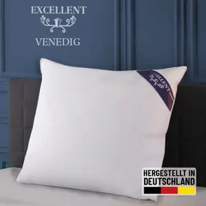 Отличная 3-камерная подушка для головы Венеция, выбор размера: 40x40-80x80 см. Наполнение: белый новый пух класса I 100% снаружи, белые новые перья класса I 100% внутри. 1 шт., произведено в Германии. Excellent, белый