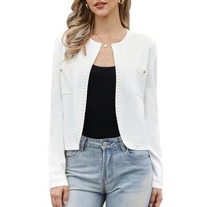 Кардиган на пуговицах для женщин, вязаный, с длинным рукавом и круглым вырезом Inspire Chic, White