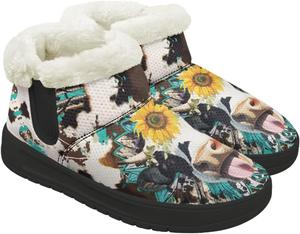 Женские зимние ботинки с утеплителем, теплые и уютные, с пушистой подкладкой, зимние ботильоны с нескользящей подошвой для повседневной носки на улице Gdxynsmny, Cow Sunflower