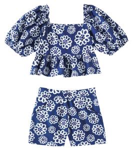 Комплект из хлопкового топа и шорт с цветочным принтом Fábula, Est Taua Flor Fundo Azul