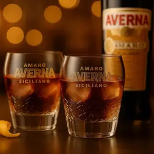 Набор из 2 стопок Averna - Оригинальный стакан в новом дизайне с рельефным узором и мерным стаканом 20 мл - Высококачественные ликерные рюмки для амаро, дижестива и аперитива Mixcompany