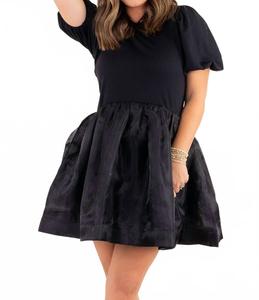 Черное мини-платье с короткими рукавами из органзы 2.7 AUGUST APPAREL