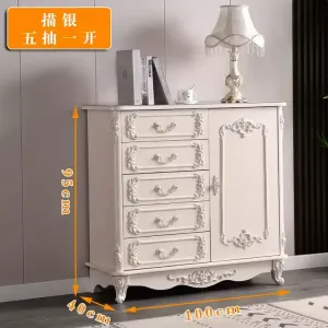 Yu Senyi Комод 100 см для спальни из массива дерева с 5 ящиками и распашными дверцами, цвет ivory white, сборка требуется