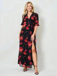 Длинное платье Jenna Floral с короткими рукавами и V-образным вырезом Hope & Ivy