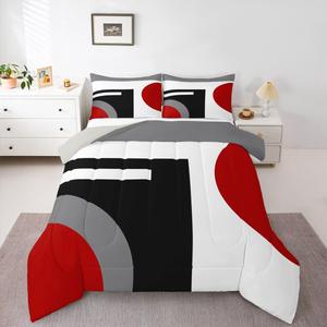 Erosebridal Геометрическое стеганое одеяло для мальчиков, комплект постельного белья красный черный серый, деревенский стиль кантри, Multi 42