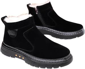 Зимние мужские ботинки с отделкой из замши, утепленные флисом, водонепроницаемые, с нескользящей подошвой, для холодной погоды, повседневные, теплая обувь для прогулок на улице Qacksv, черный