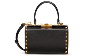 ROCKSTUD ALCOVE Сумка-бокс из зернистой телячьей кожи, Женская черная сумка через плечо, Кроссбоди Valentino