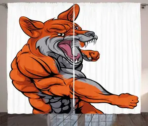 Штора ABAKUHAUS Рустик Лис, талисман Мускулистая спортивная лиса, универсальные ленточные шторы для гостиной с петлями и крючками, 280 x 225 см, цвет: оранжевый, белый, серый Abakuhaus