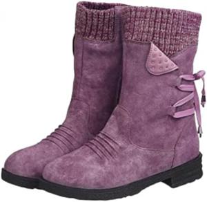 Женские зимние полусапоги с шнуровкой и средней высотой каблука для верховой езды оснащены эластичным голенищем и регулируемыми ремешками для элегантного вида. HCHCTRY, Purple