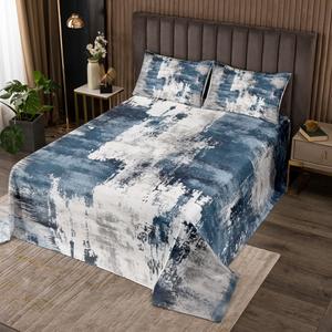 Erosebridal Современный комплект постельного белья в стиле абстракции с винтажным градиентом, минимализм в сине-серых тонах, художественная стежка в технике граффити, Blue Grey