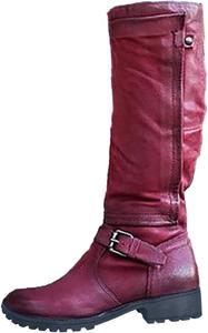 Женские сапоги до колена с низким каблуком, осень-зима, теплые длинные сапоги с рифленой подошвой, противоскользящие, для верховой езды, удобная обувь для прогулок Generic, Red