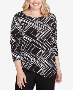 Небольшой топ с геометрическим узором и рюшами Alfred Dunner, Black