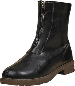 Женские ботинки до щиколотки водонепроницаемые с плюшевой подкладкой, женские винтажные ковбойские ботинки на высоком каблуке с боковой молнией для ходьбы Generic, Black