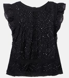 Топ из хлопка с вышивкой ришелье Poupette St Barth, Black Plain