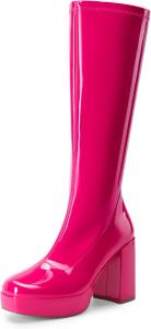 Женские ботфорты на платформе DREAM PAIRS с высоким каблуком-блоком, боковой молнией, милые гого-сапоги, Hot Pink