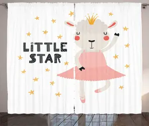 Штора ABAKUHAUS Ягненок в деревенском стиле, Маленькая звезда в пачке, универсальная ленточная штора для гостиной с петлями и крючками, 280 x 225 см, нежно-горчичный и темно-синий Abakuhaus