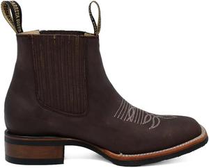 Мужские ботинки челси из натуральной кожи темно-коричневого цвета - квадратный носок, резиновая подошва, короткие вестерн-ковбойские ботинки до щиколотки для родео Generic