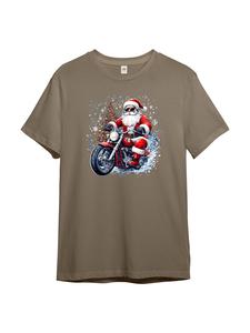 PAULGOS Мужская футболка, Санта-байкер в песочном цвете