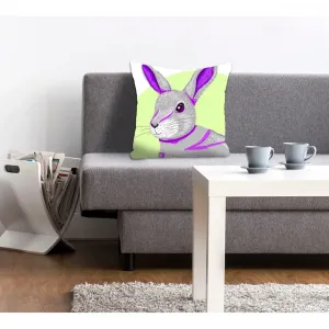 Декоративная подушка queence Hugo с фиолетовым зайцем Queence, Lila/grün + bedruckt