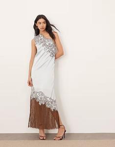 ARRANGE аппликация вышитое кружевное вставное платье макси на одно плечо