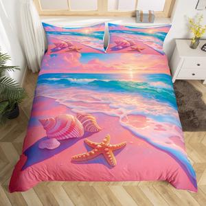 Erosebridal Комплект постельного белья Starfish Shell с морским пейзажем в романтичном стиле, Pink Orange