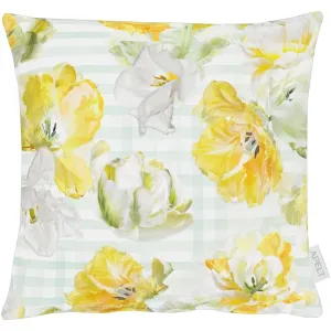 Декоративная подушка 6405 с ранункулюсами, наволочка без наполнителя, 1 шт. Apelt, Natur/gelb + geblümt