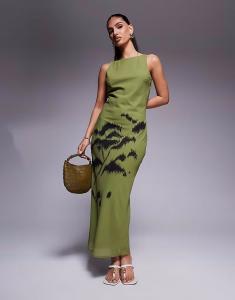 Длинное платье-комбинация из шифона ASOS DESIGN с цветочным принтом и вырезом-лодочкой