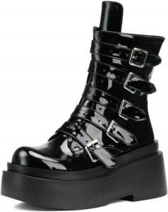 Женские готические панк-босоножки Myallfeet с боковой молнией, платформой и пряжкой - мотоциклетные модные ботильоны с ремешком и платформой, Black